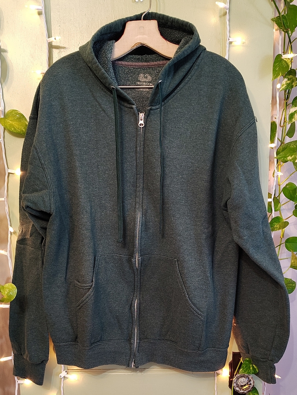 Men's Fruit Of The Loom Forest Evergreen Green Zip Up Key Hoodie L